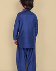 Tan Textured Cotton Silk Ink Blue Pathani - Set of 2