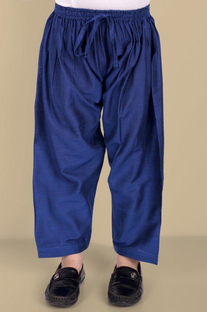Tan Textured Cotton Silk Ink Blue Pathani - Set of 2