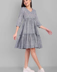 Gray V Neck Gray Short Graduated Dress