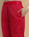 V-Neck Hot Pink Cotton Silk and Chanderi Kurta & Pant - Set of 2