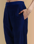 V-Neck Ink Blue Cotton Silk and Chanderi Kurta & Pant - Set of 3