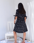 Weaved Black Ikkat A-line Knot Dress