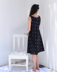 Weaved Black Ikkat A-line Sleeveless Dress