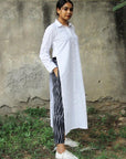 Rosy Brown White Collared Shirt Style Long Kurta