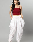 Dark Red White Cotton Dhoti Pants