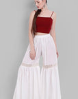 Gray White Cotton Hakoba Lace Gharara Pants
