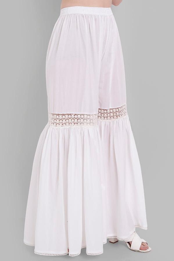 Light Gray White Cotton Hakoba Lace Gharara Pants