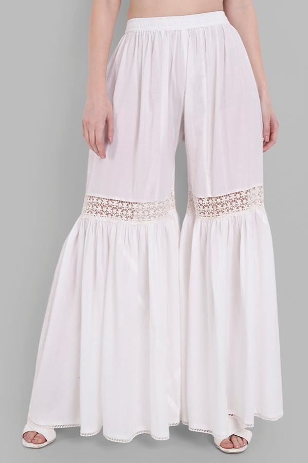 Gray White Cotton Hakoba Lace Gharara Pants