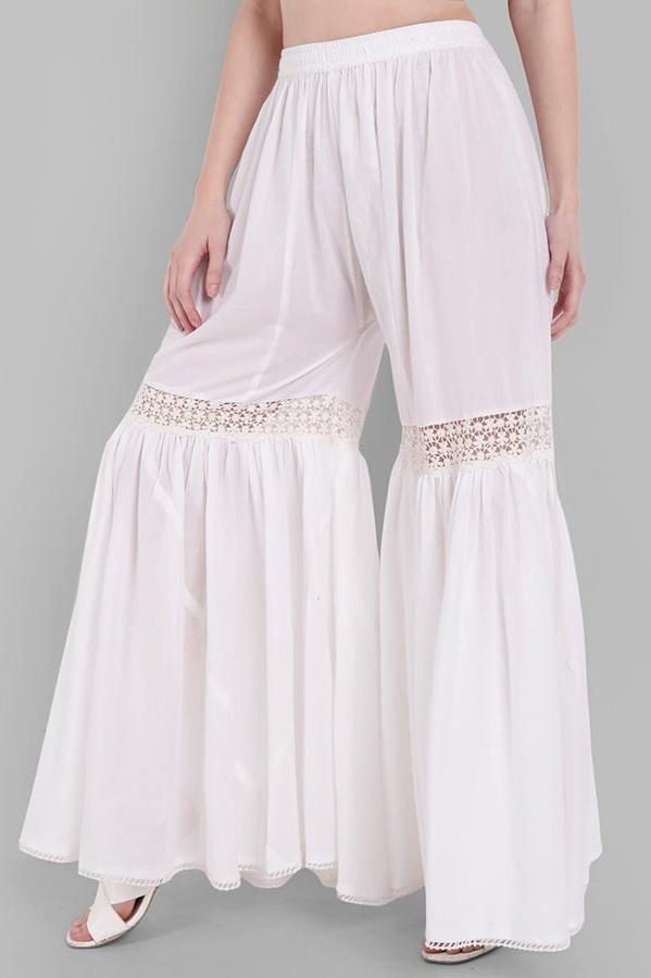 Light Gray White Cotton Hakoba Lace Gharara Pants