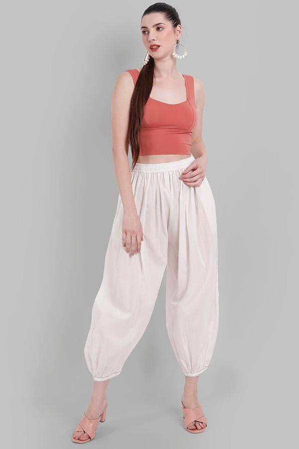 Women's White Cotton Harem Pants for Kurti, Crop tops Mera Rang