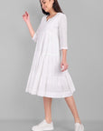 Gray White Mul Cotton Graduated Short Dress