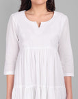 Light Gray White Mul Cotton Graduated Short Dress