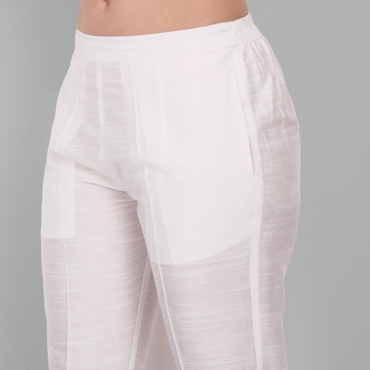 White Straight Cotton Silk Pant with Pockets - Mera Rang
