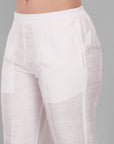 White Straight Cotton Silk Pant with Pockets - Mera Rang