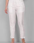 White Straight Cotton Silk Pant with Pockets - Mera Rang
