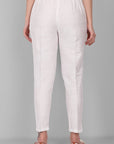 White Straight Cotton Silk Pant with Pockets - Mera Rang