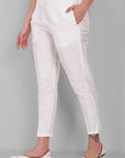 White Straight Cotton Silk Pant with Pockets - Mera Rang