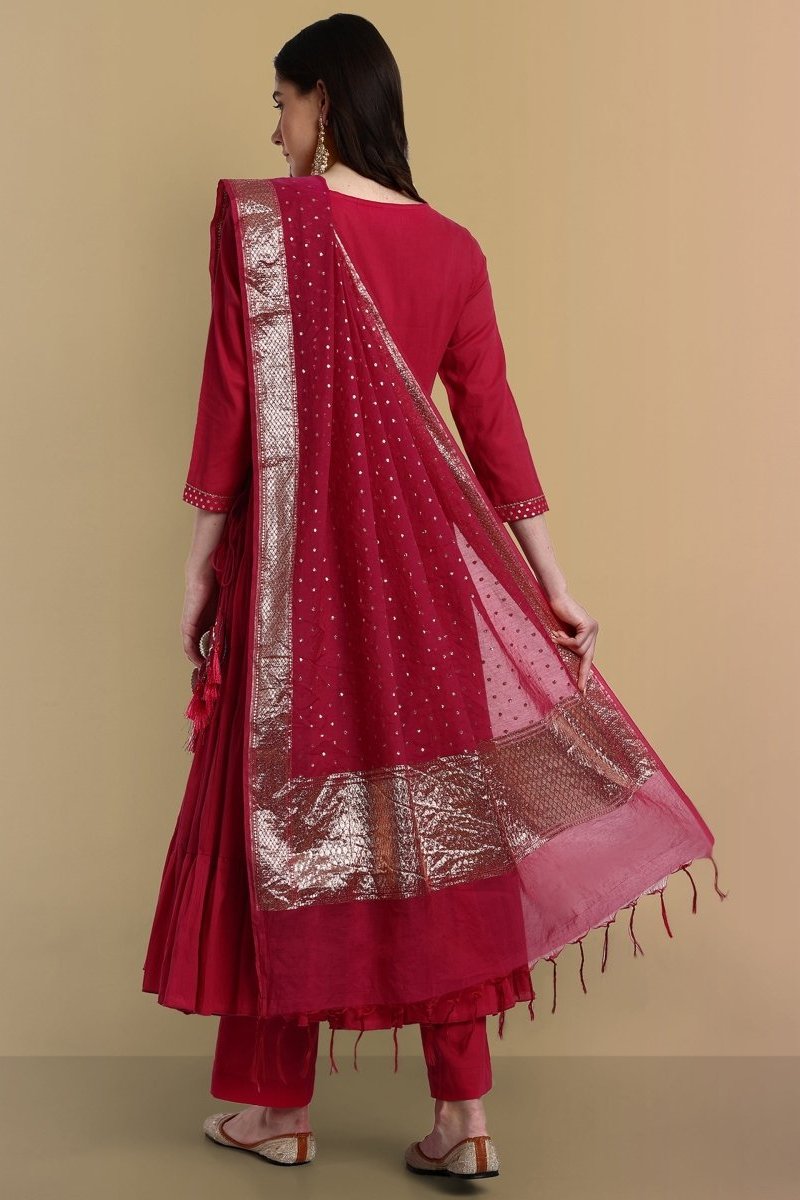 Wine Chanderi Angrakha Graduated Style - Set of 3