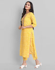 Gray Yellow Rakhiphool Leheriya Kurta