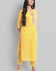 Gray Yellow Rakhiphool Leheriya Kurta
