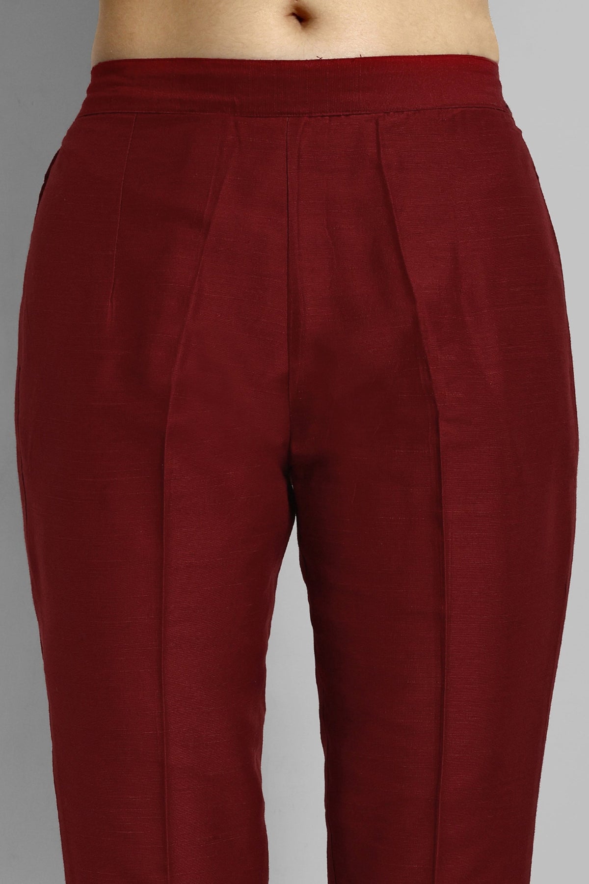 Maroon Boat Neck Kurta with Elasticated Pant - Set of 2