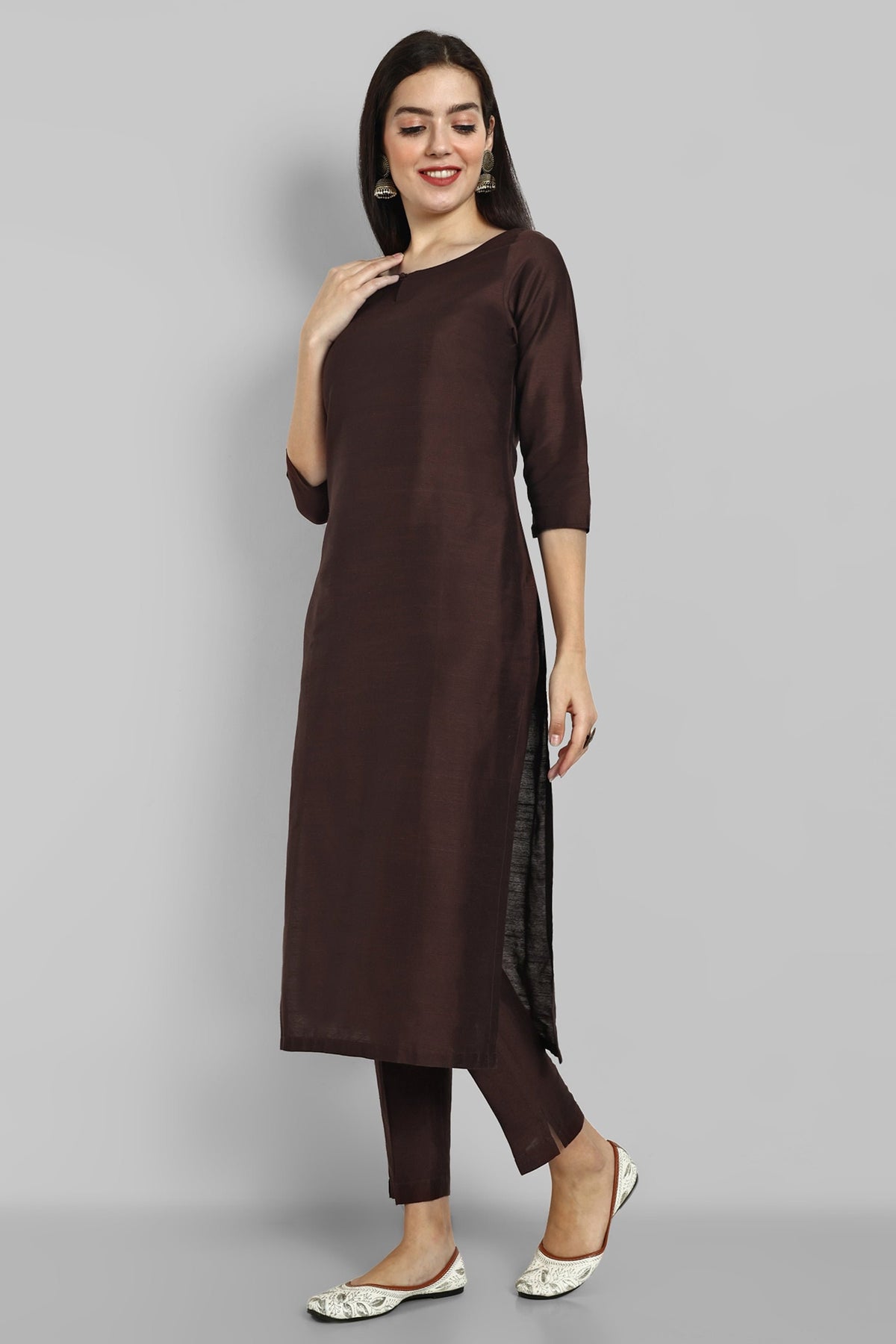 Choclate Brown Kurta with Elasticated Pant