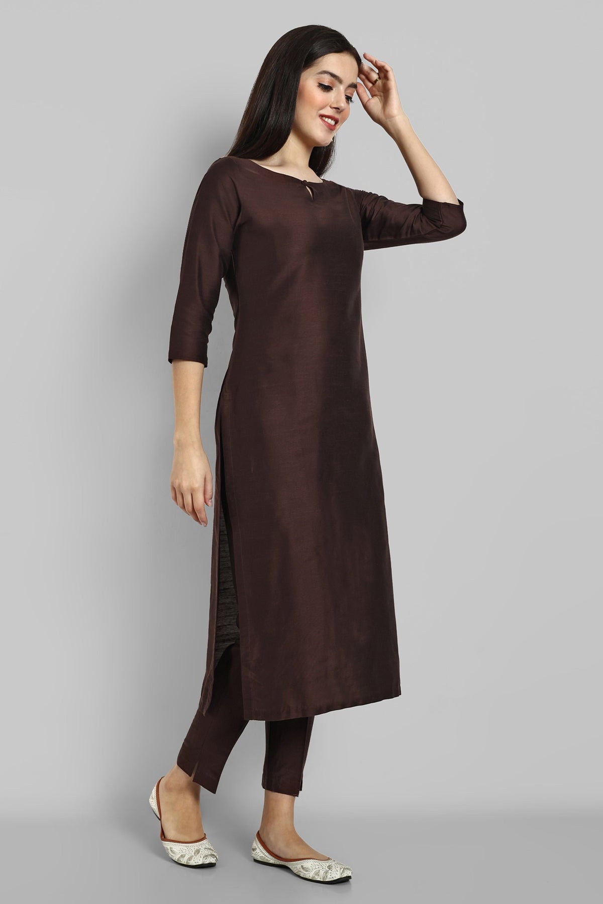 Choclate Brown Kurta with Elasticated Pant