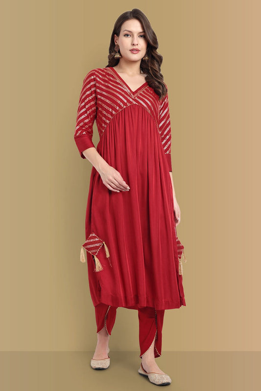 Handcrafted Aamna Cotton Banarasi & Dola Silk Ethnic Wear with Tulip Pant