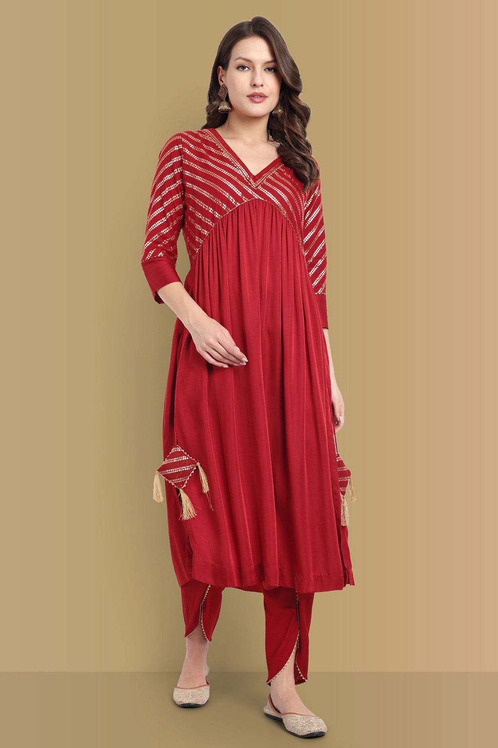 Handcrafted Aamna Cotton Banarasi &amp; Dola Silk Ethnic Wear with Tulip Pant