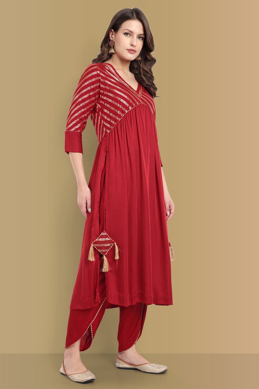 Handcrafted Aamna Cotton Banarasi &amp; Dola Silk Ethnic Wear with Tulip Pant