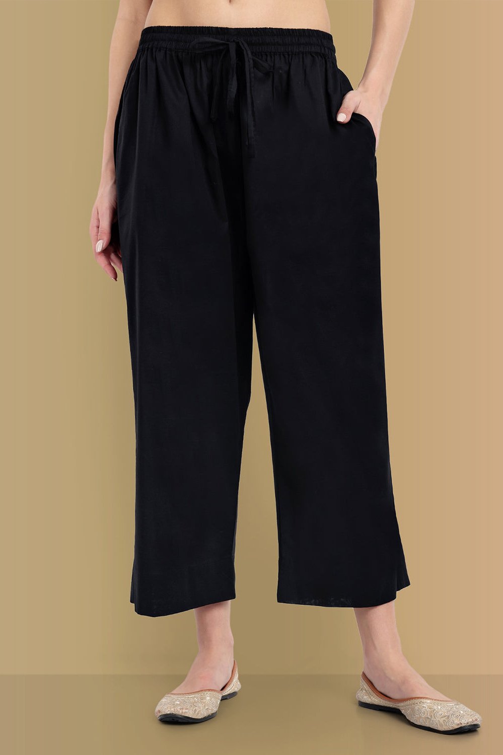 Black Basic Straight Palazzo Pant with Pockets