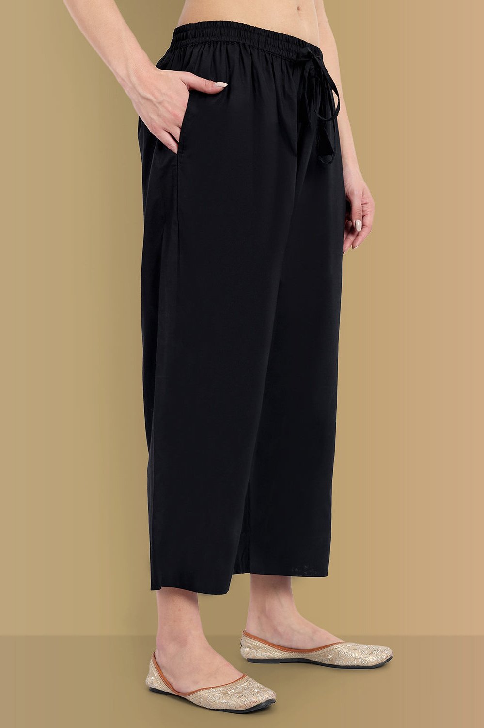 Black Straight Palazzo Pant with Pockets