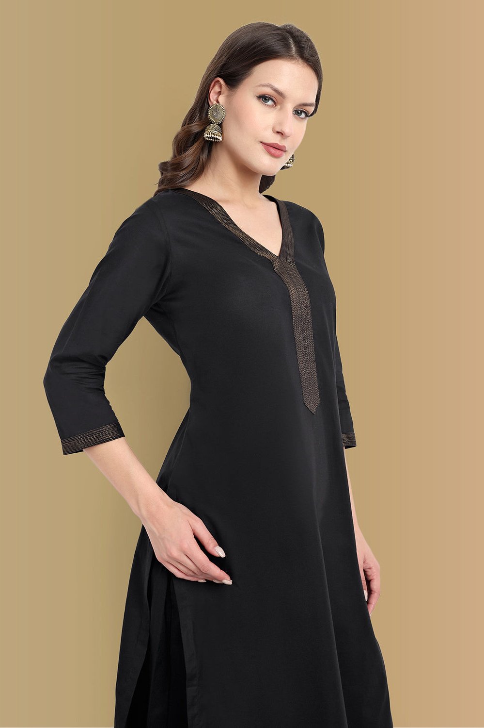 Elegant Black Mul Cotton Kurta &amp; Palazzo Set
