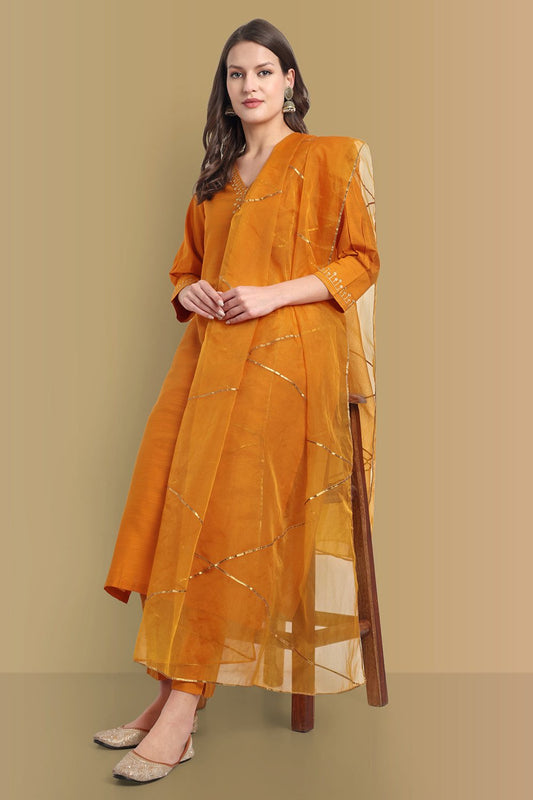 Mustard Color Kurta with Penny Embroidery Set of 2 - Perfect Blend of Comfort and Style