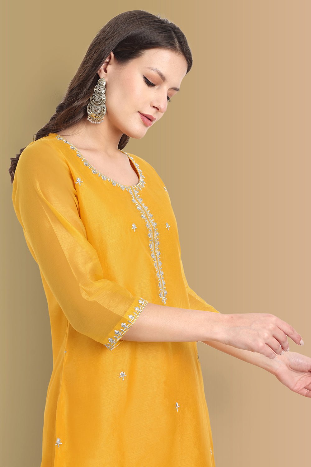 Yellow Haldi Chanderi Suit with Dupatta - Set of 3