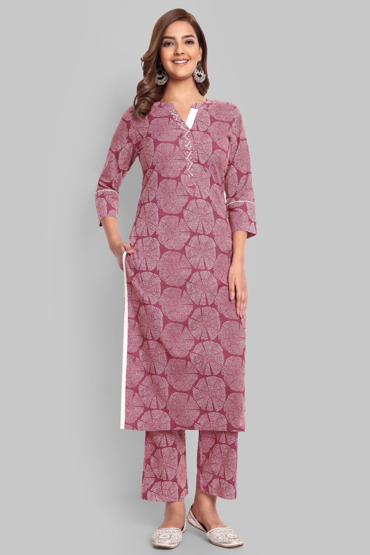 Round Collar Neck Straight Kurta with Pant - Set of 2
