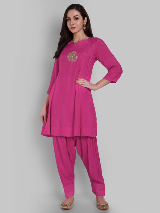 Zikr Hot Pink Kalidar Kurta with Lahori Shalwar - Set of 2