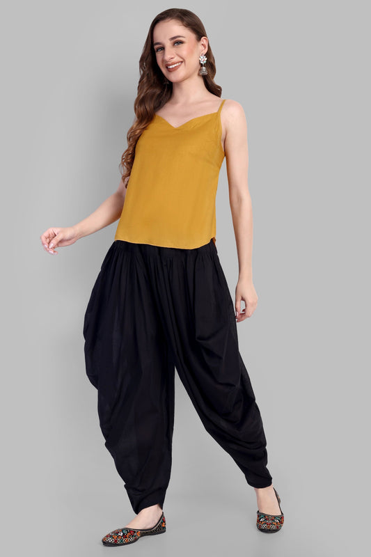 Mustard Rayon Noodle Strap Basic Top