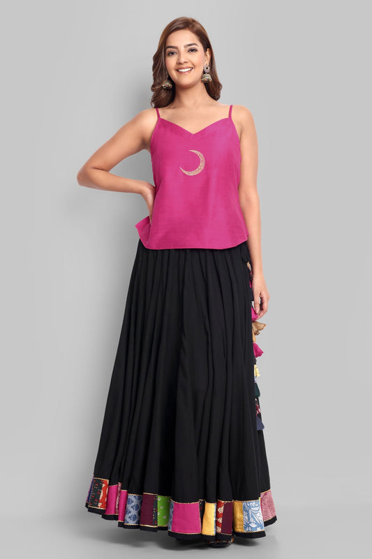 Hot Pink Cotton Silk Embroidery Top
