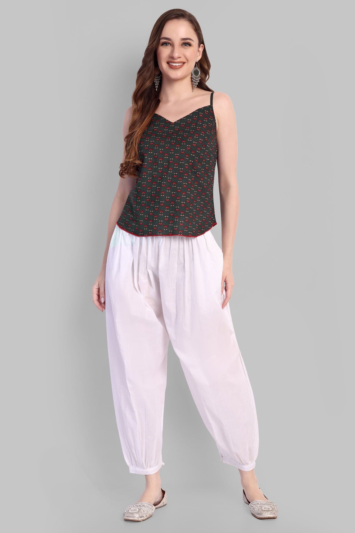 Cotton Noodle Ajrak Bottle Green Strap Basic Top