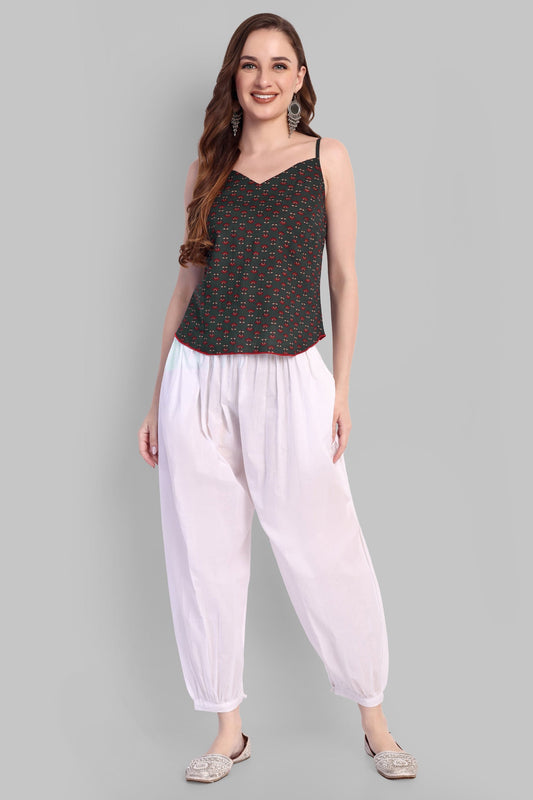 Cotton Noodle Ajrak Bottle Green Strap Basic Top