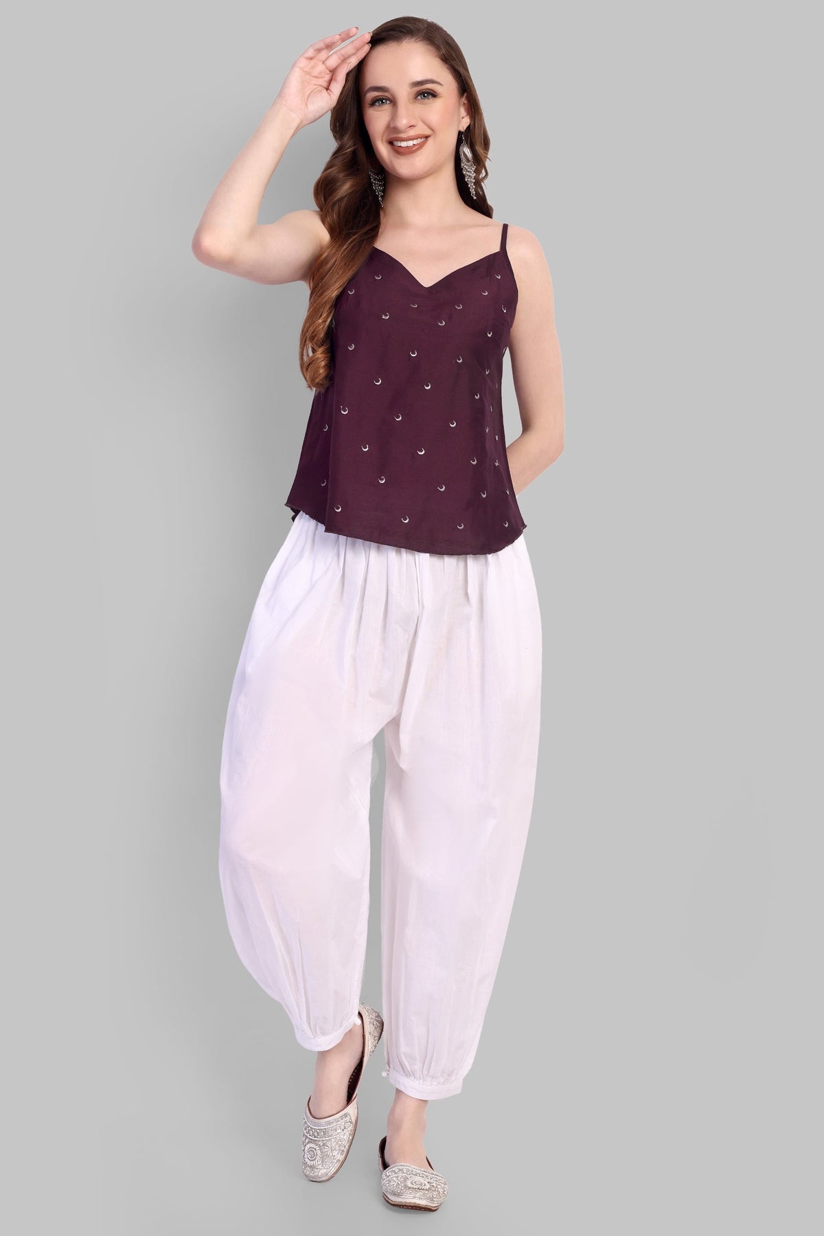 Burgundy Cotton Silk Embriodery Top
