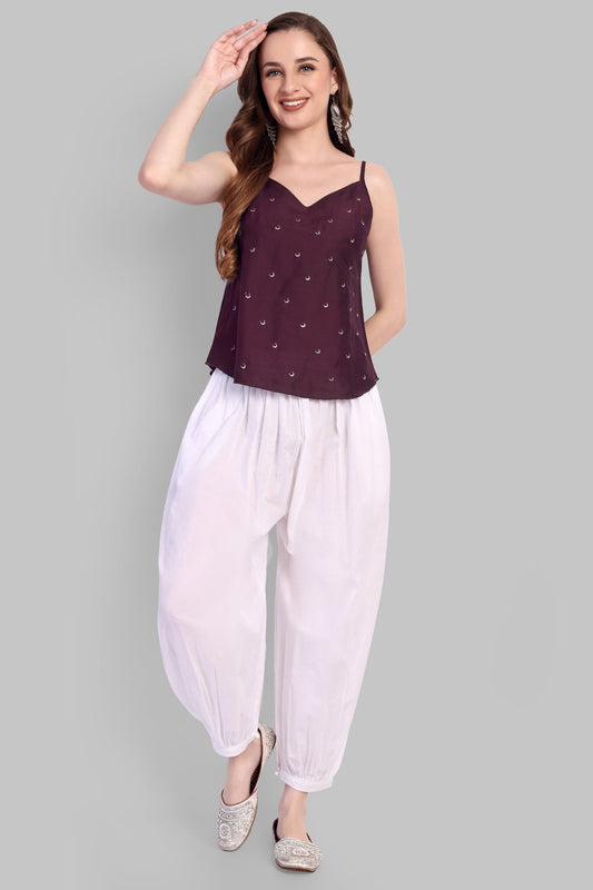 Burgundy Cotton Silk Embriodery Top