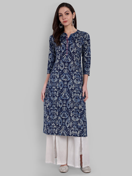 Meera Straight Indigo Kurta with Neck Detailing