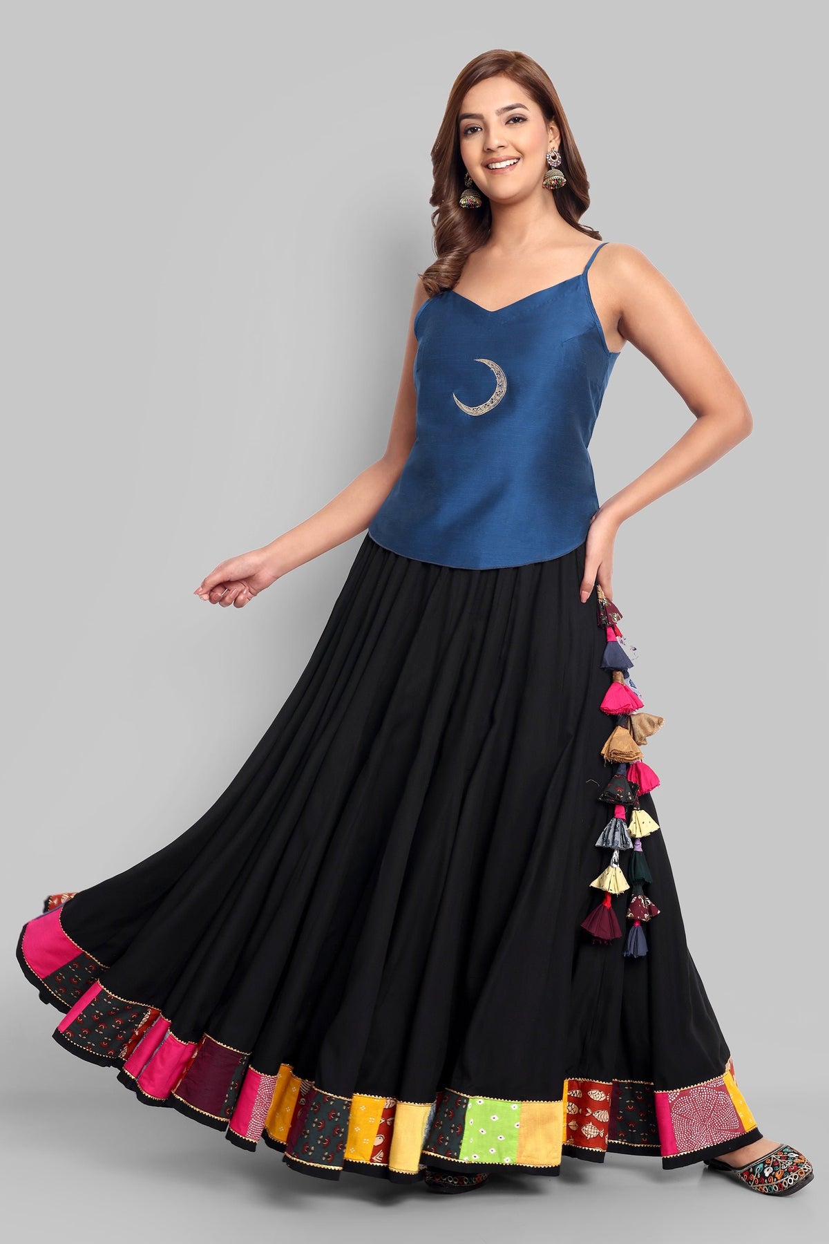 Ink Blue Cotton Silk Embroidery Top