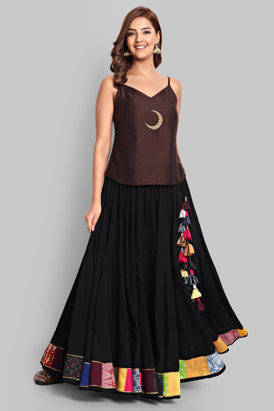 Brown Cotton Silk Embroidery Top