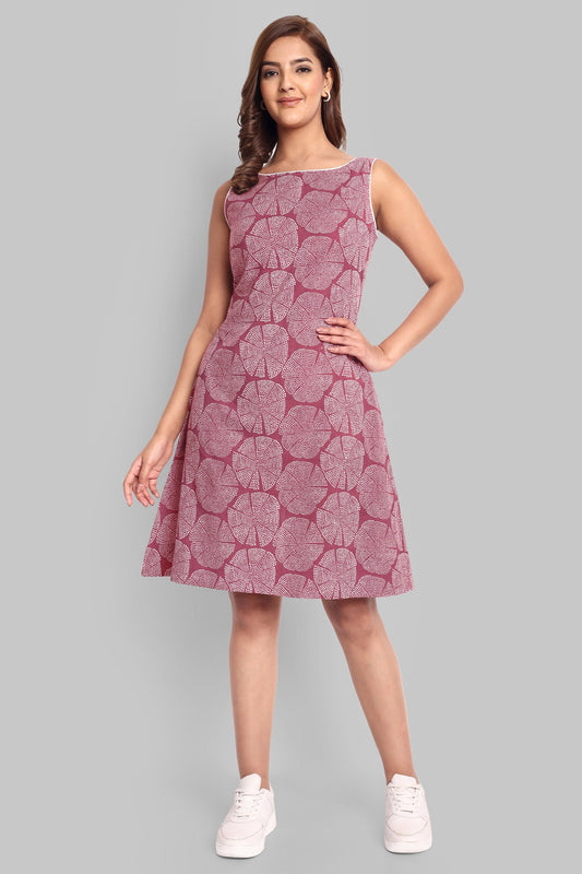 Cotton Pink Ajrak A Line Dress