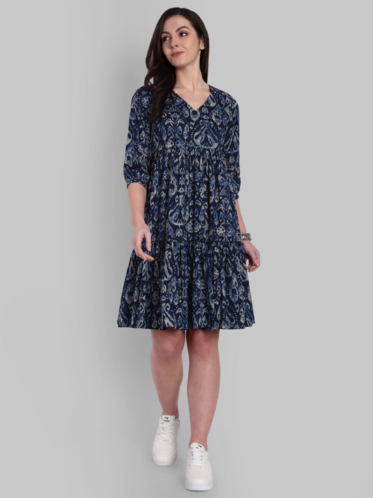 Indigo V neck graduated dress