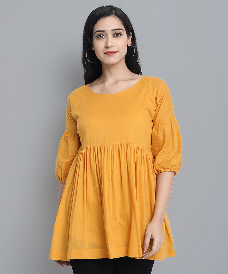 Mustard Mul Cotton Tunic - Mera Rang