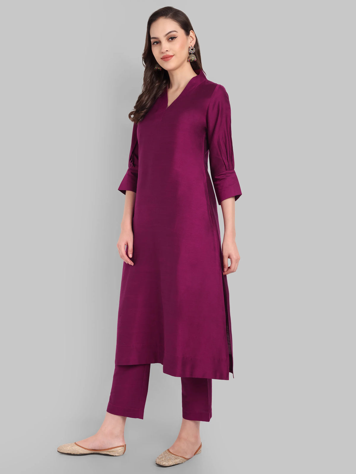 Suhana Purple V-neck Kurta & Pant - Set of 2